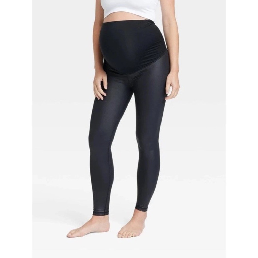 Isabel by Ingrid Isabel Black Faux Leather Maternity Active Leggings Size S‎
